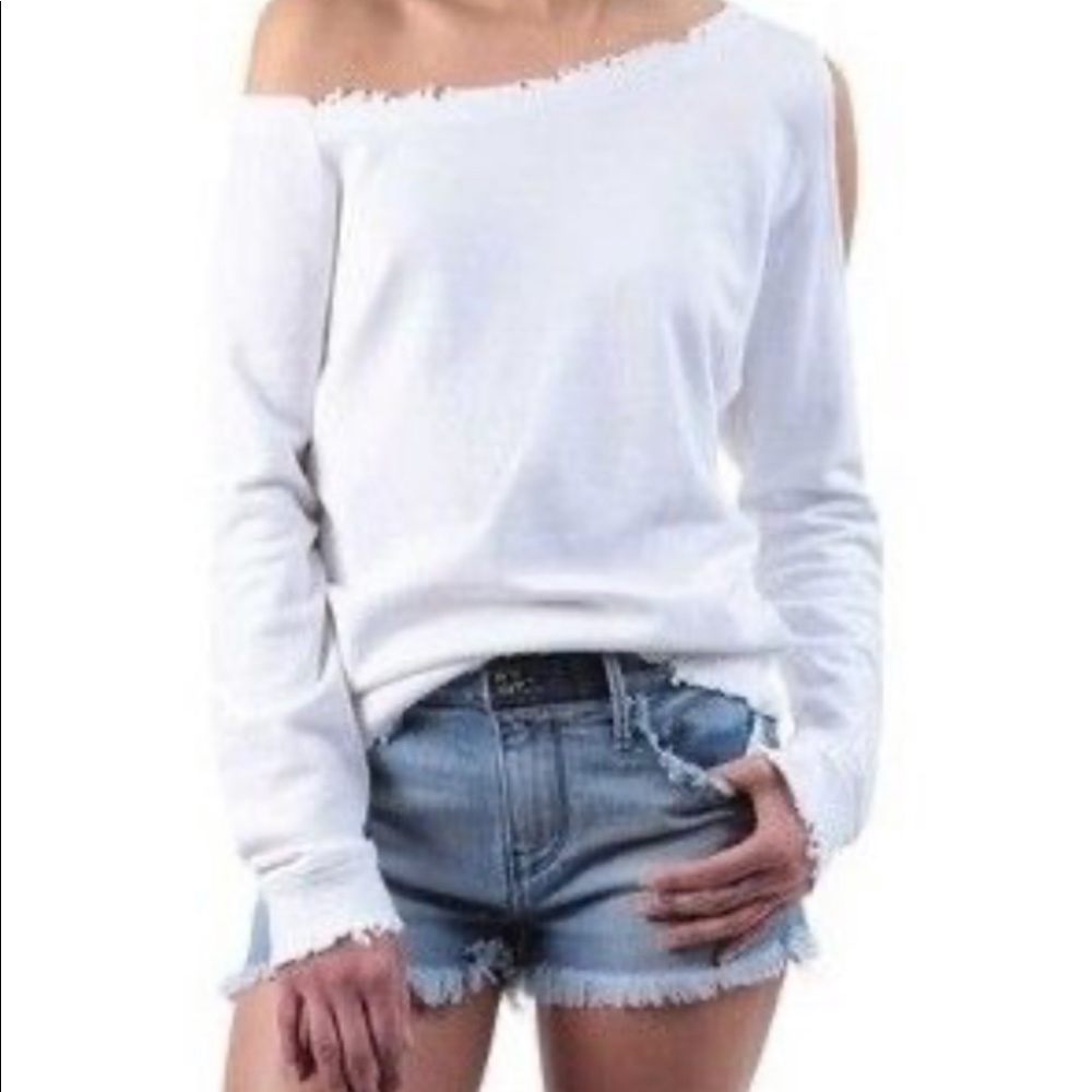 RTA denim off the shoulder sweatshirt